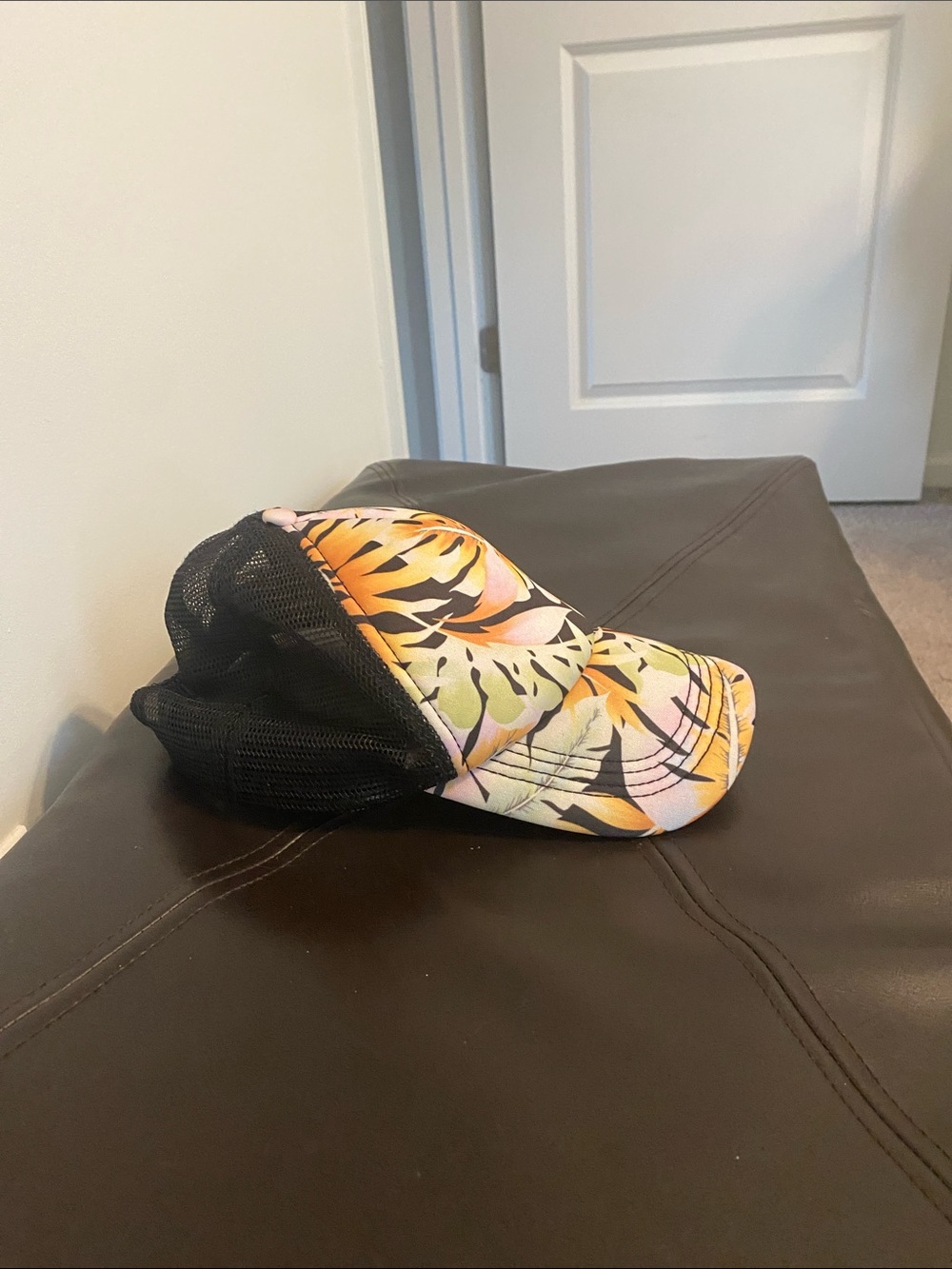 Tropical Leaf Print Women's Baseball Cap - Pink & Orange - Picture 2 of 3